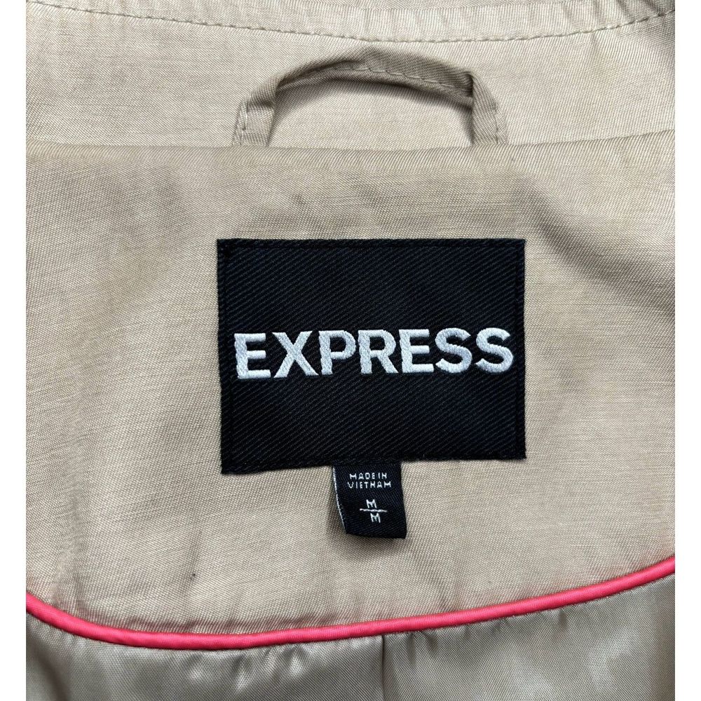 Express Womens Beige Trench Coat Jacket Functional Buttons Double Breasted - Picture 6 of 9